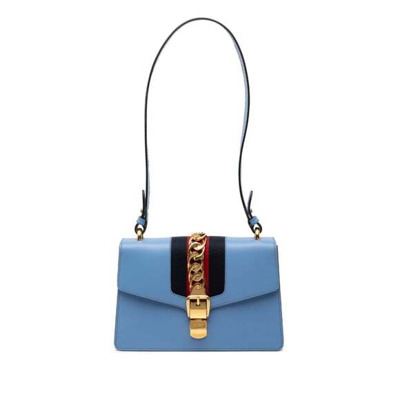 GUCCI Authentic Blue Leather Sylvie Shoulder Bag